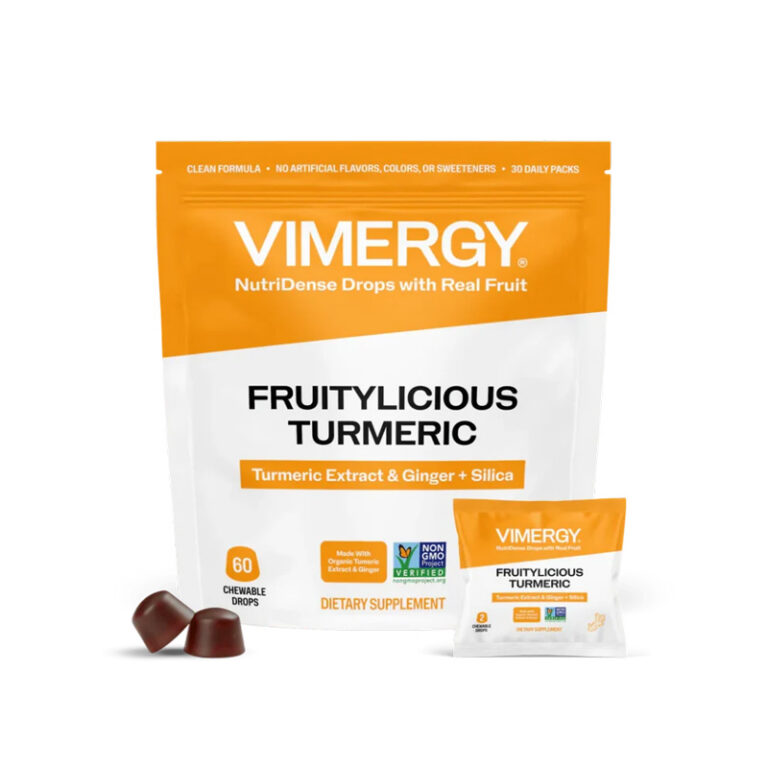 Vimergy uzturvielām bagātie augļu kumosiņi (Fruitylicious Turmeric Drops) – 60 gab.
