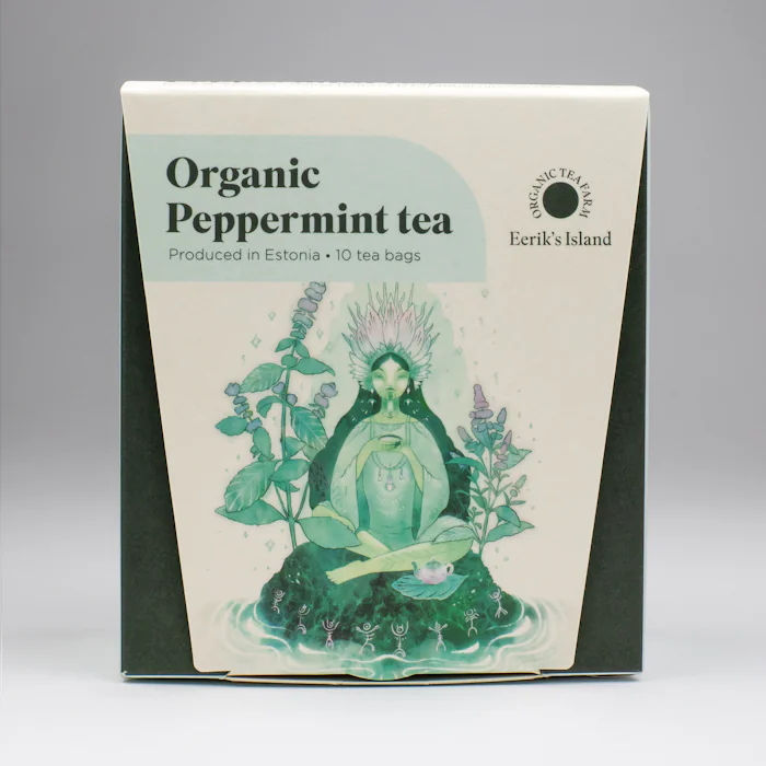 Bioloģiska piparmētru tēja piramīdas tējas maisiņos